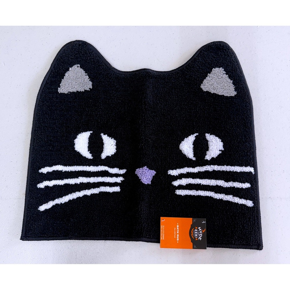 Hyde and EEK! Black Cat Bath Rug Halloween Shaped Non-Skid 19x21 New